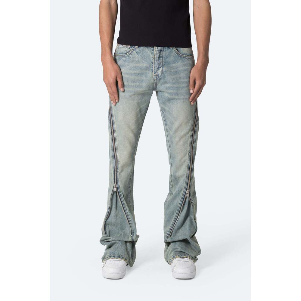 MNML Light Wash Blue Straight Jeans with Side Zippers